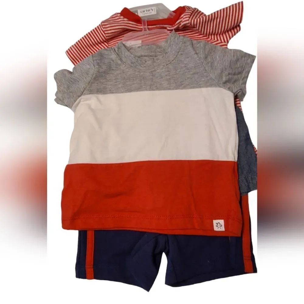 Carter's Matched Set Shorts Tees Onesies Patriotic Four Pcs Boys sz 9 mos